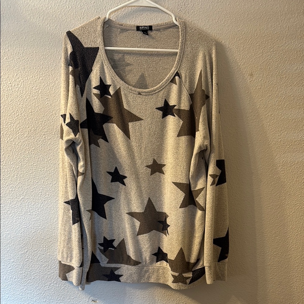 Buffalo David Bitton Star Print Cream and Black Relaxed Long Sleeve